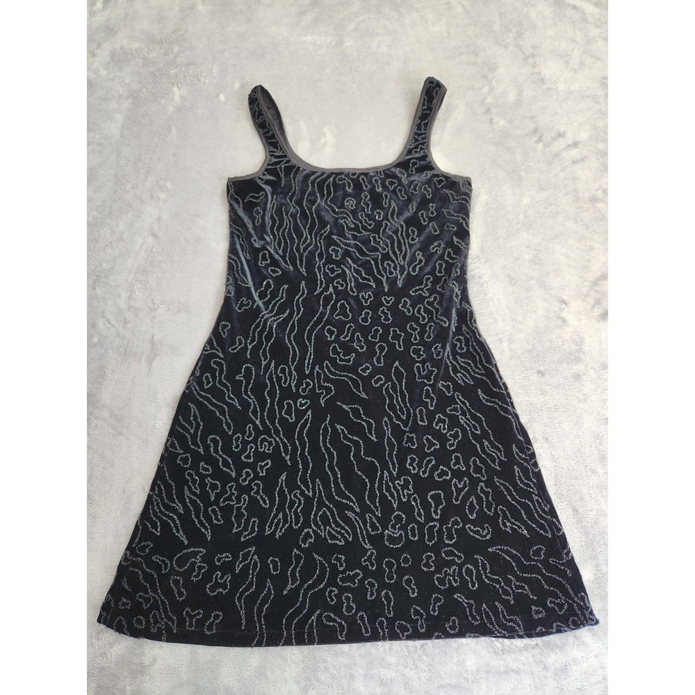 Vintage Alexia Admor Beaded Formal Short Dress M Medium Black Stretch Velvet Y2K